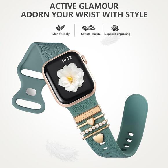 Flower Engraved Band Compatible with Apple Watch Bands for Women 40mm 38mm 41mm - Picture 7 of 8